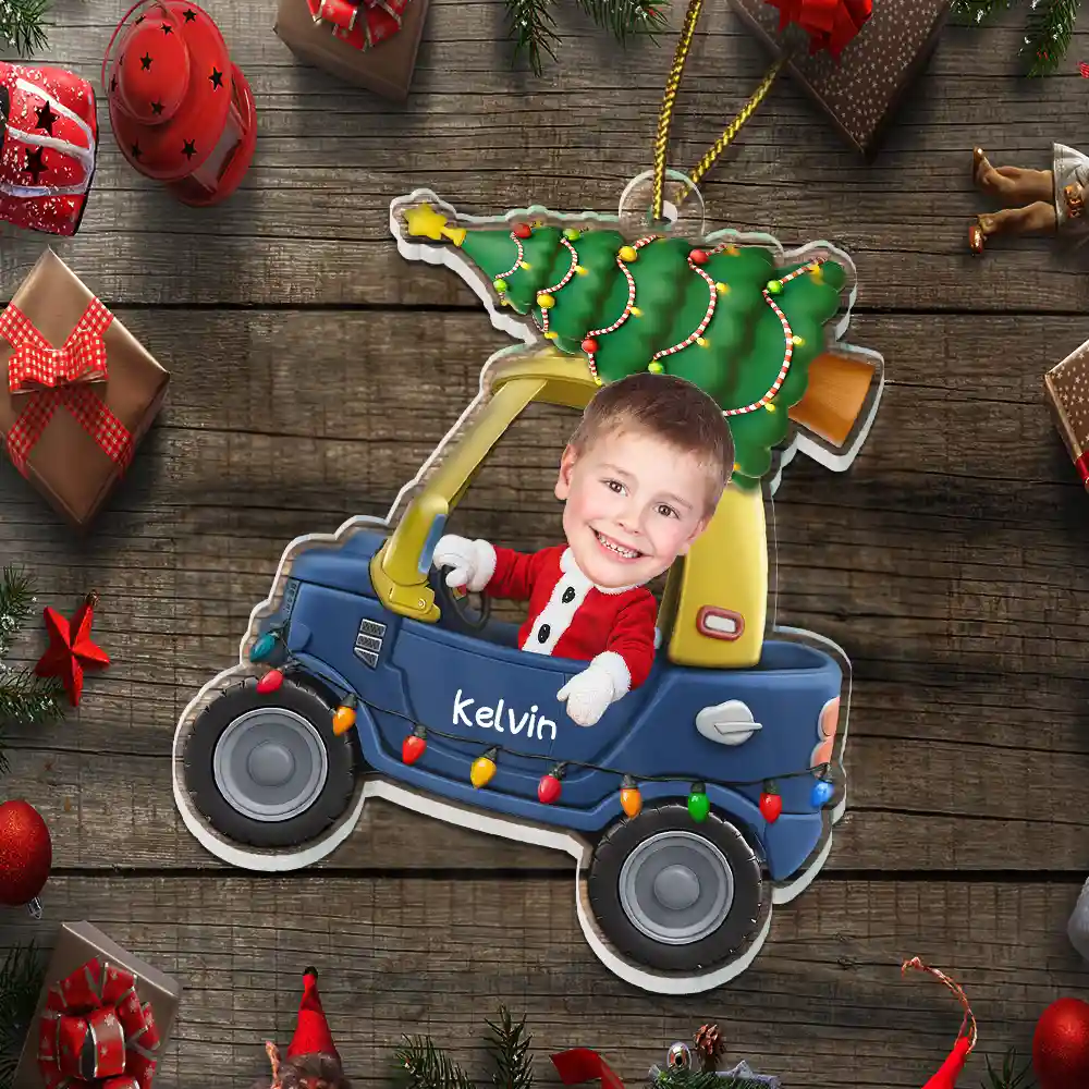 Custom Photo Christmas Kid In Car - Personalized Custom Shaped Acrylic Ornament - Image 6