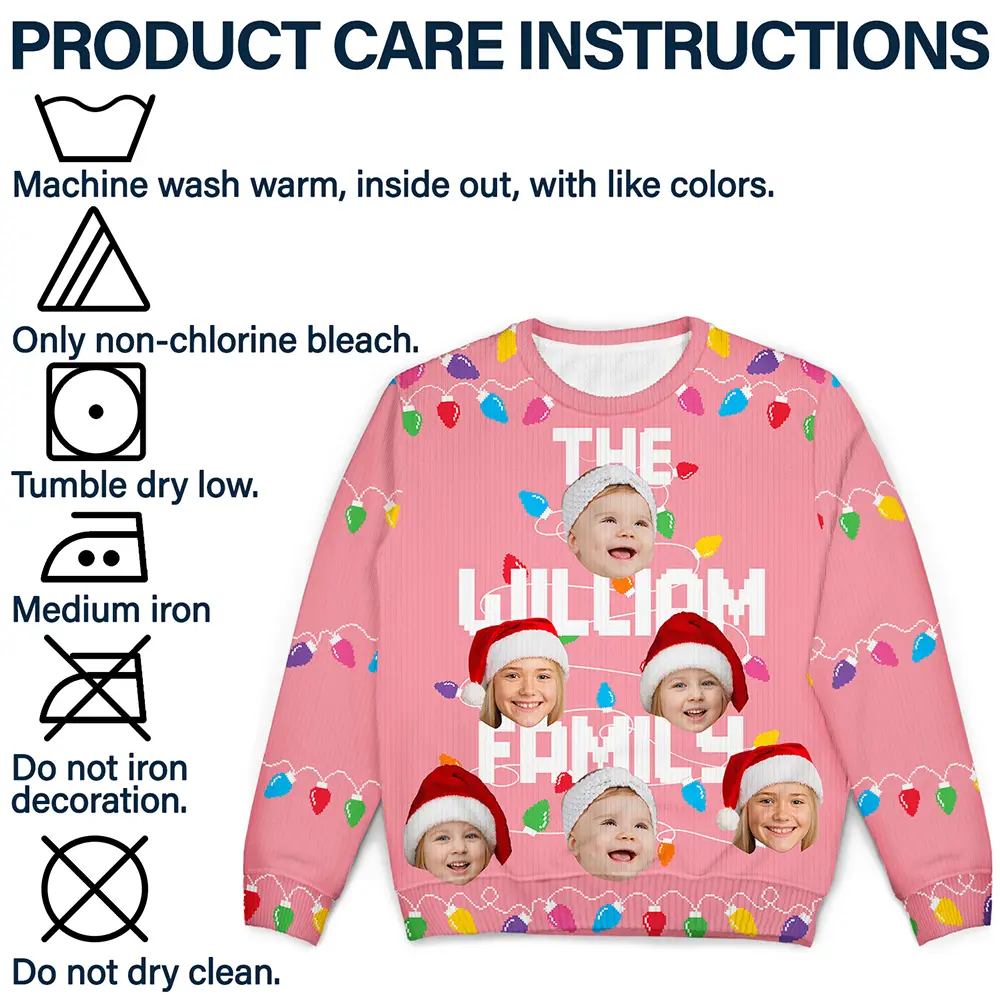 Custom Photo Christmas Light Family Name - Personalized Unisex Ugly Sweater - Image 8