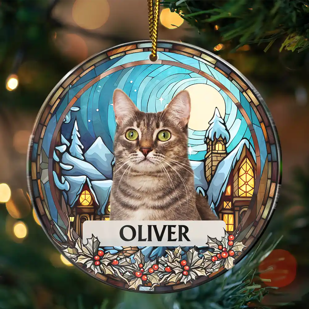 Custom Photo Christmas Memorial Family Dog Cat - Personalized Circle Acrylic Ornament - Image 4