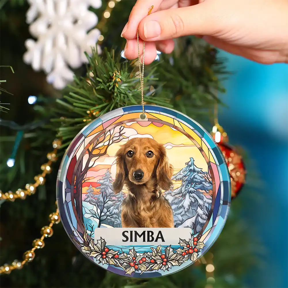 Custom Photo Christmas Memorial Family Dog Cat - Personalized Circle Acrylic Ornament - Image 5
