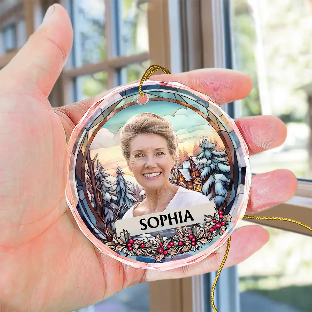 Custom Photo Christmas Memorial Family Dog Cat - Personalized Circle Glass Ornament - Image 5