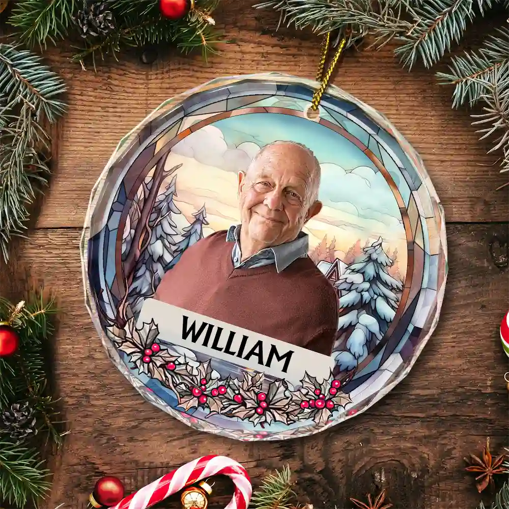 Custom Photo Christmas Memorial Family Dog Cat - Personalized Circle Glass Ornament - Image 6
