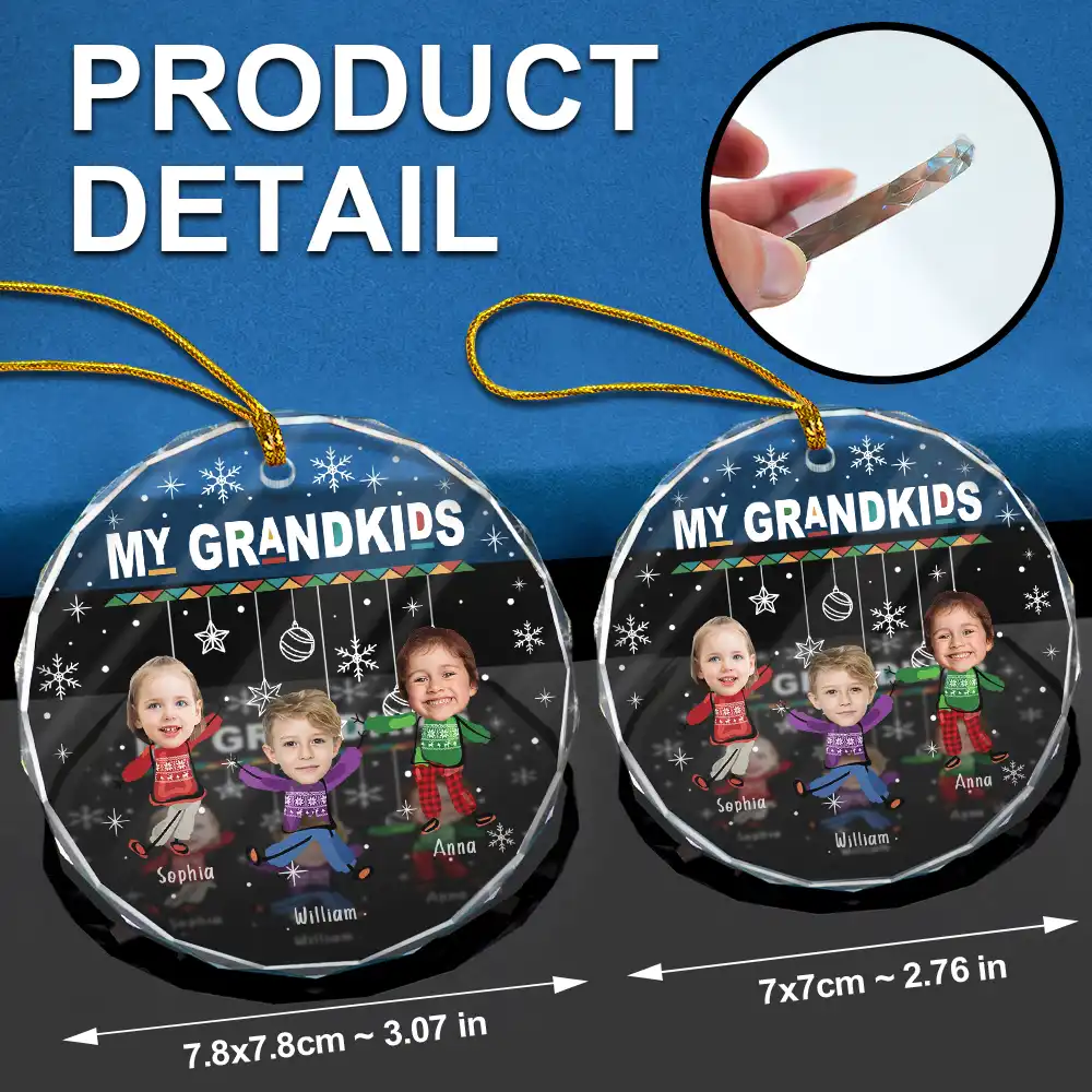 Custom Photo Christmas My Grandkids - Personalized Circle Glass Ornament - Image 7