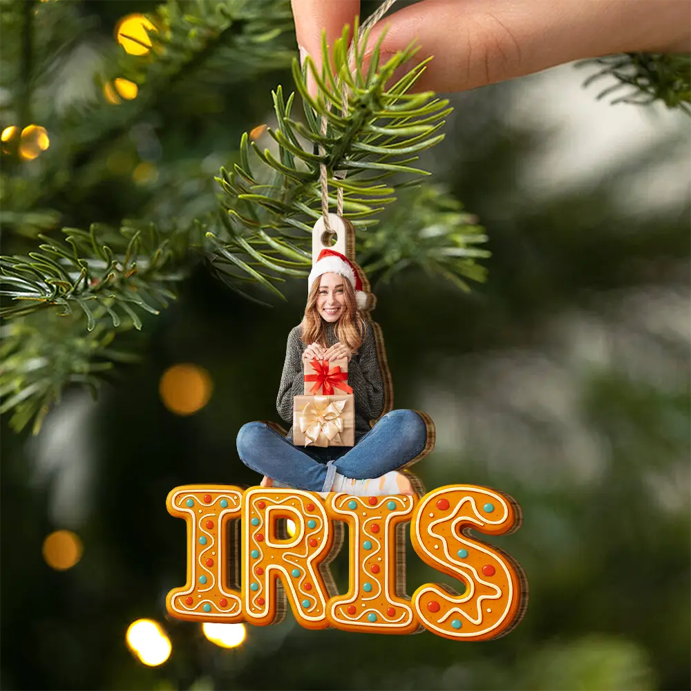 Custom Photo Christmas Pattern Effects With Names - Personalized Custom Shaped Wooden Ornament - Image 3