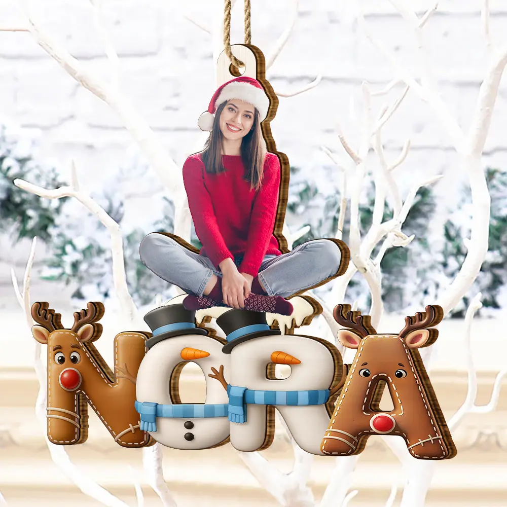 Custom Photo Christmas Pattern Effects With Names - Personalized Custom Shaped Wooden Ornament - Image 5