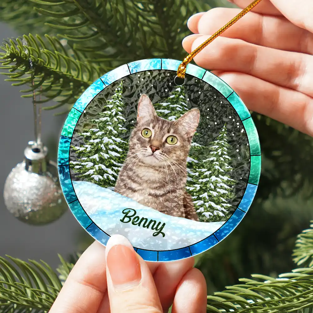 Custom Photo Christmas Pet Lovers - Personalized Stained Glass Ornament - Image 3