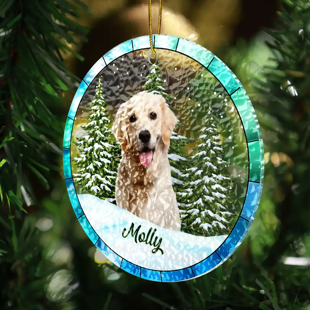 Custom Photo Christmas Pet Lovers - Personalized Stained Glass Ornament - Image 4