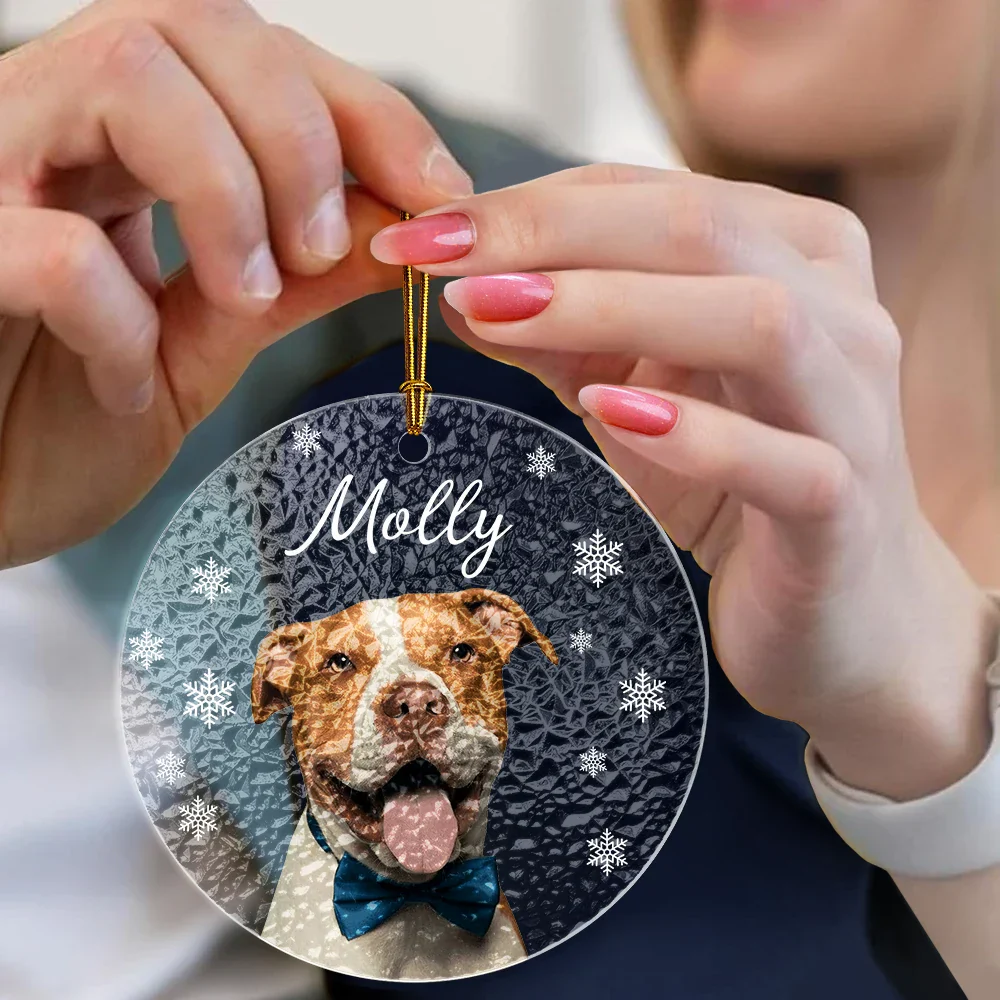 Custom Photo Christmas Puppy Picture - Personalized Stained Glass Ornament - Image 5