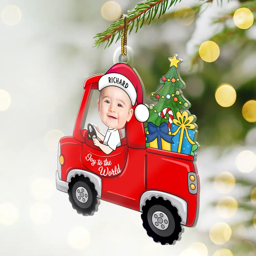 Custom Photo Christmas Red Truck Baby - Personalized Cutout Acrylic Ornament - Image 3