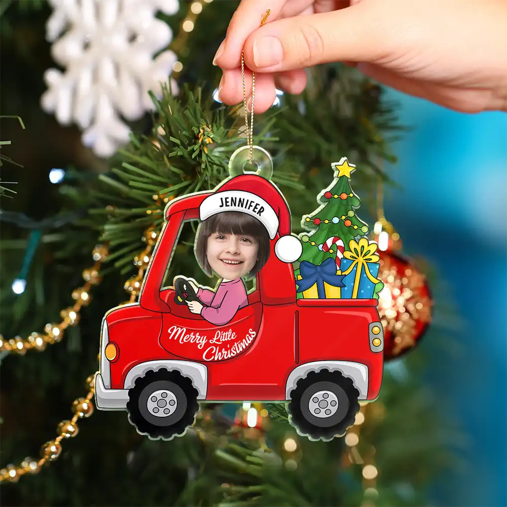 Custom Photo Christmas Red Truck Baby - Personalized Cutout Acrylic Ornament - Image 5