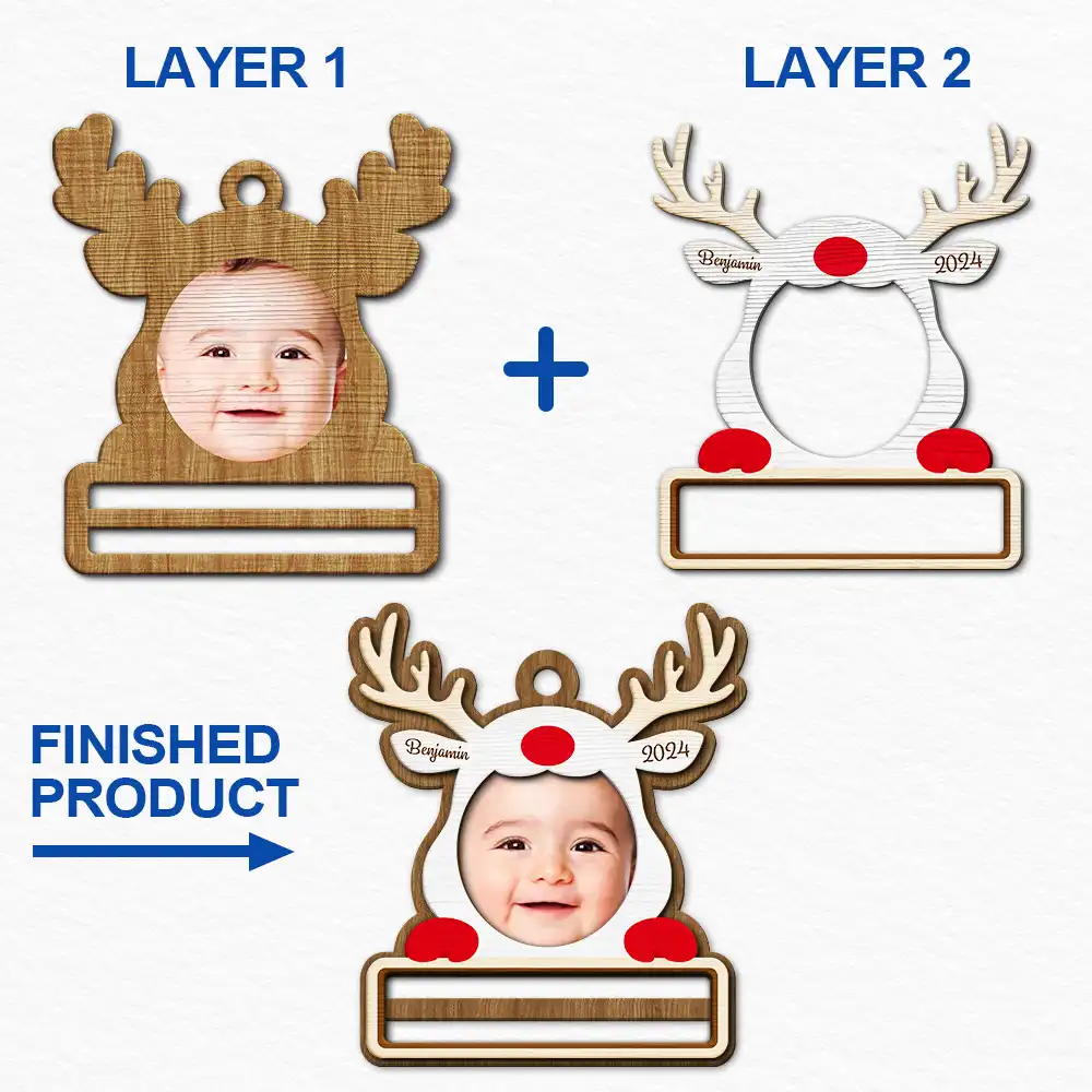 Custom Photo Christmas Reindeer - Personalized 2-Layered Wooden Ornament, Money Holder Ornament - Image 7