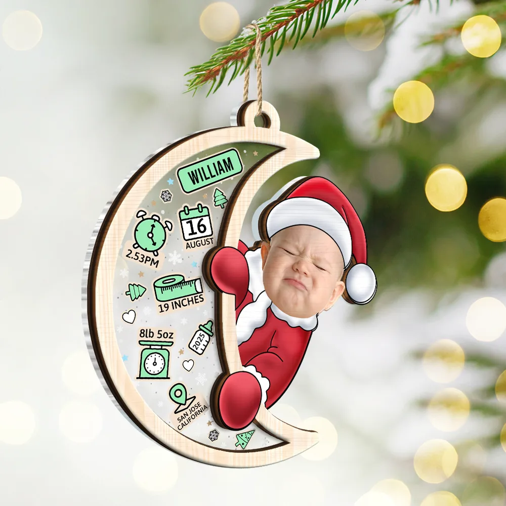 Custom Photo Christmas Santa Baby Birth Stats - Personalized 2-Layered Mix Ornament - Image 3