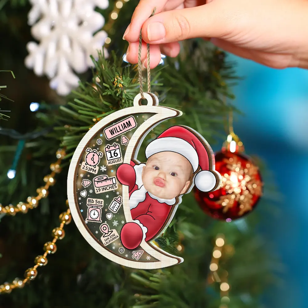 Custom Photo Christmas Santa Baby Birth Stats - Personalized 2-Layered Mix Ornament - Image 5