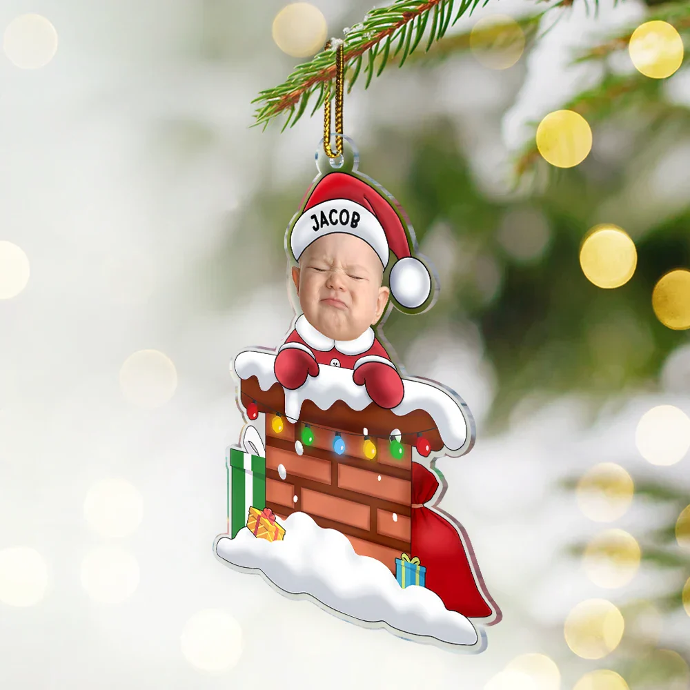 Custom Photo Christmas Santa Baby Down The Chimney - Personalized Cutout Acrylic Ornament - Image 3