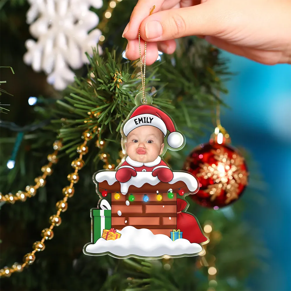 Custom Photo Christmas Santa Baby Down The Chimney - Personalized Cutout Acrylic Ornament - Image 5