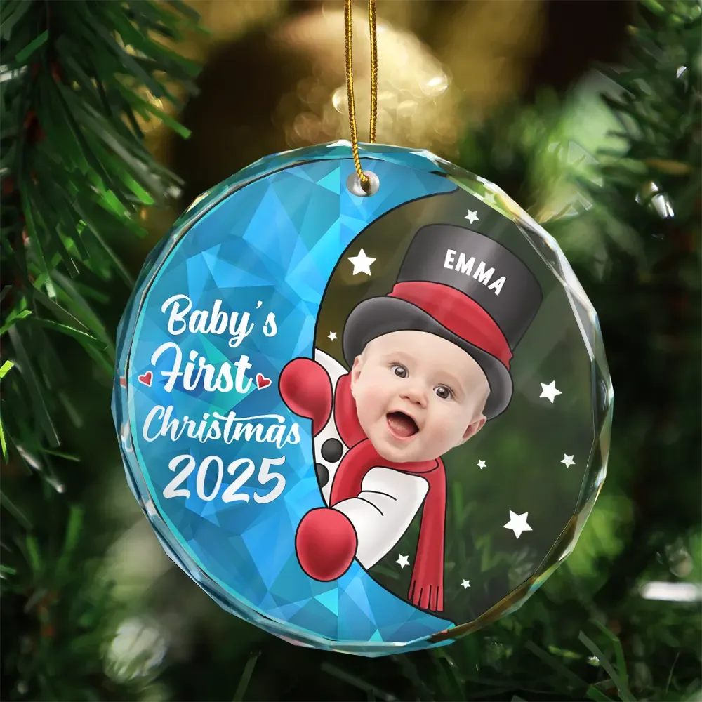 Custom Photo Christmas Santa Baby - Personalized Circle Glass Ornament - Image 4