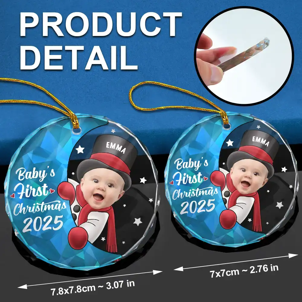 Custom Photo Christmas Santa Baby - Personalized Circle Glass Ornament - Image 7
