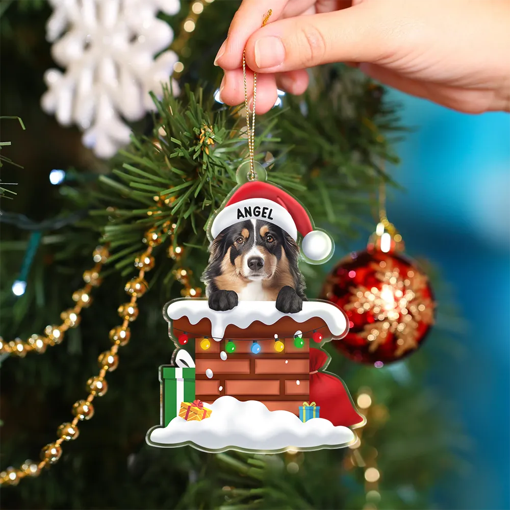 Custom Photo Christmas Santa Dog Down The Chimney - Personalized Cutout Acrylic Ornament - Image 5