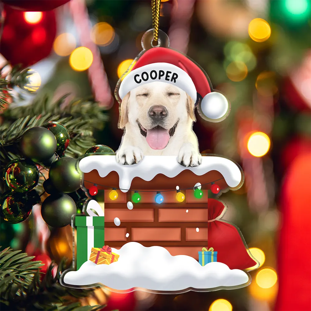 Custom Photo Christmas Santa Dog Down The Chimney - Personalized Cutout Acrylic Ornament - Image 6