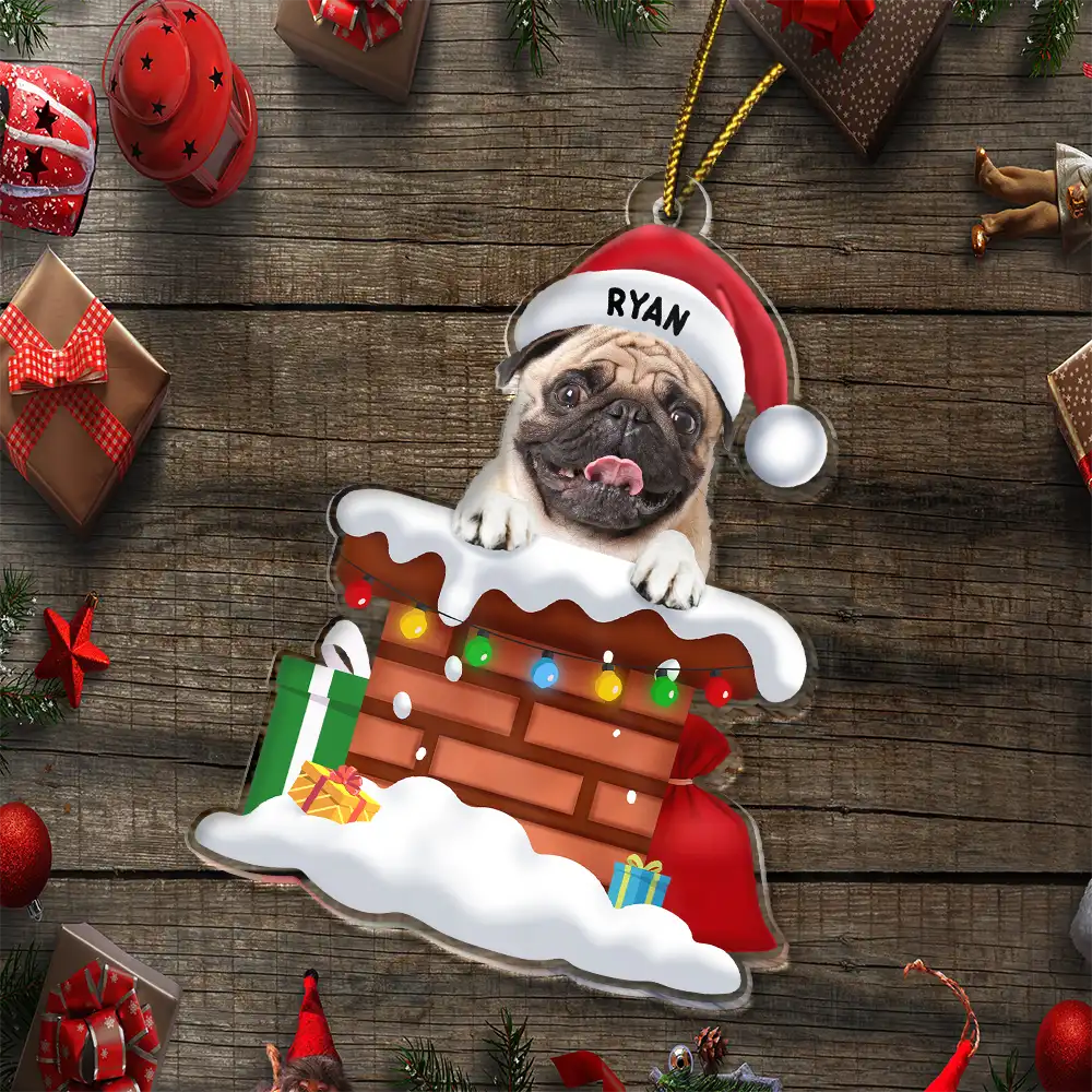 Custom Photo Christmas Santa Dog Down The Chimney - Personalized Cutout Acrylic Ornament - Image 7