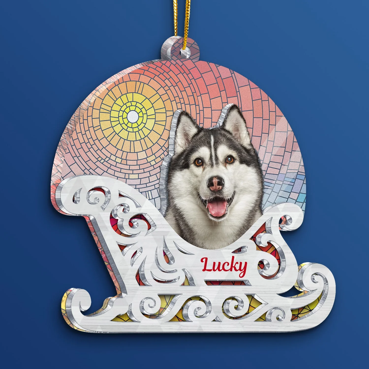 Custom Photo Christmas Sleigh With Dog, Cat Or Person - Christmas, Funny Gift For Pet Lovers, Couples, Family, Friends - Personalized 2-Layered Acrylic Suncatcher Ornament - Image 3