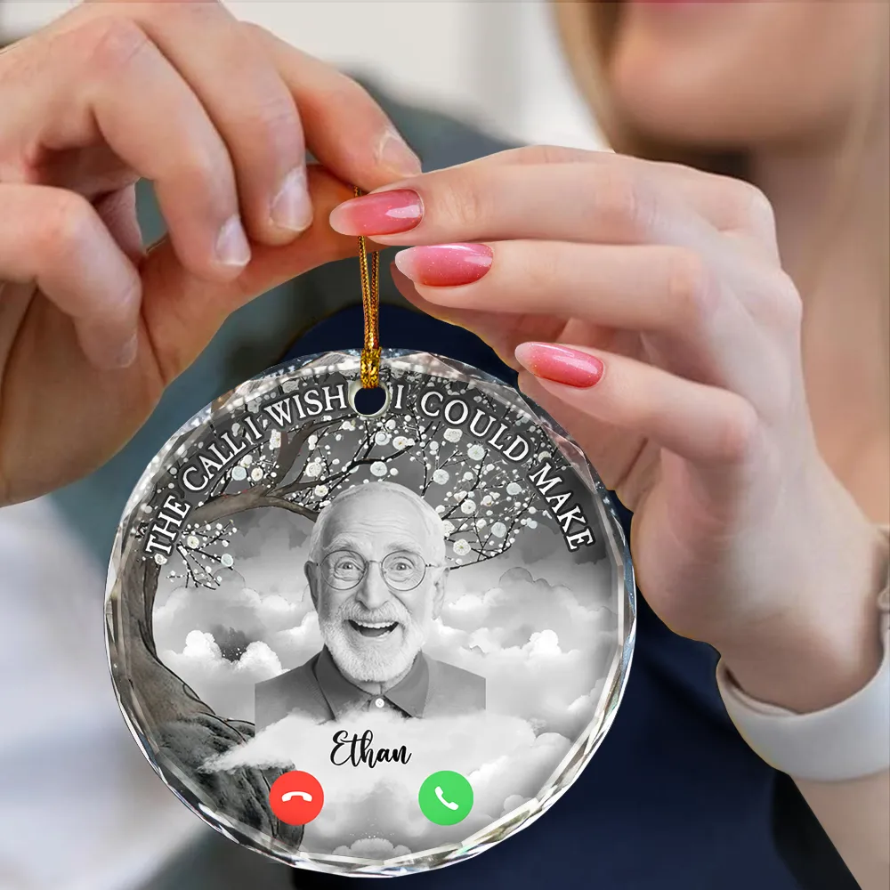 Christmas Custom Photo The Call I Wish I Could Make - Personalized Circle Glass Ornament - Image 5