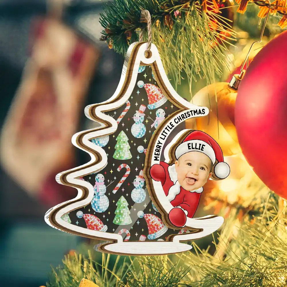 Custom Photo Christmas Tree Baby Santa - Personalized Suncatcher Ornament - Image 3