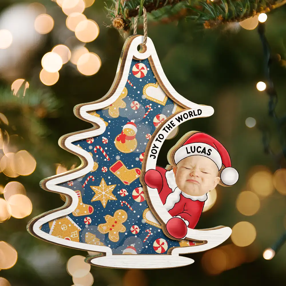 Custom Photo Christmas Tree Baby Santa - Personalized Suncatcher Ornament - Image 4