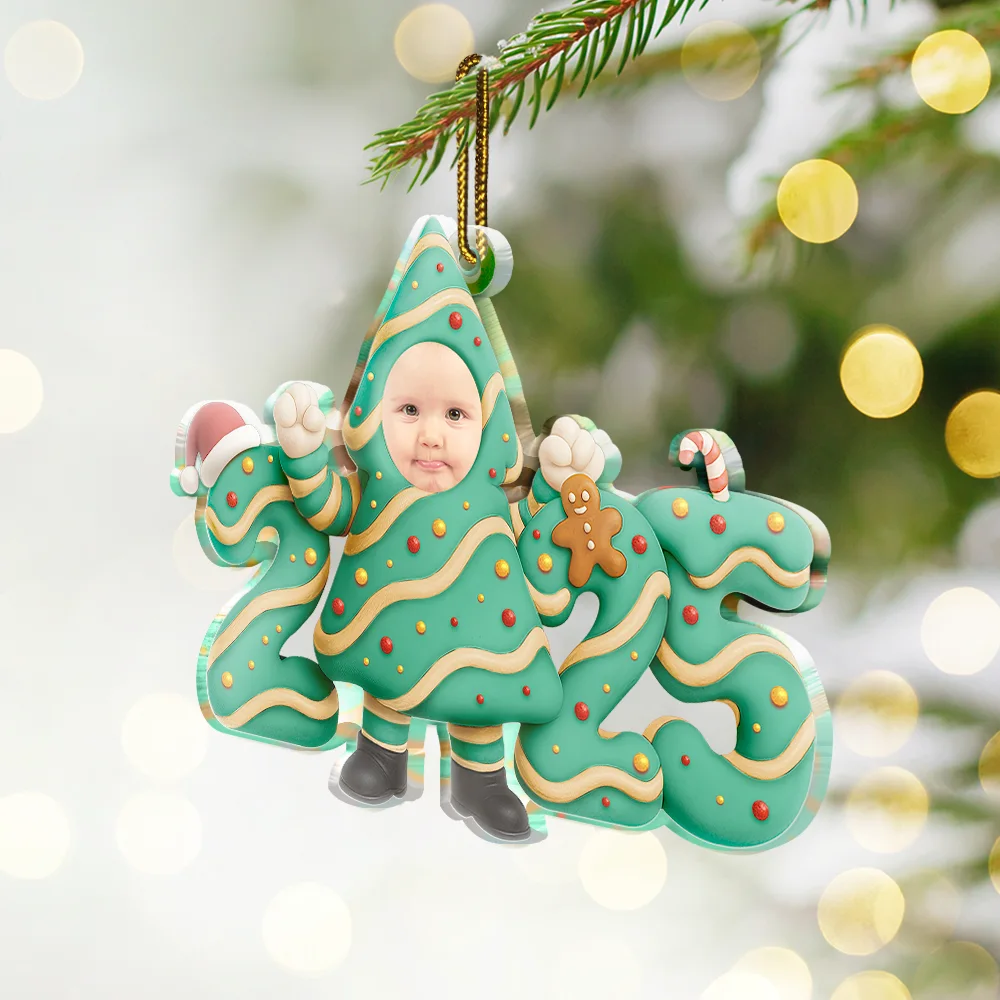 Custom Photo Christmas Tree Cake Funny Baby - Personalized Custom Shaped Acrylic Ornament - Image 3