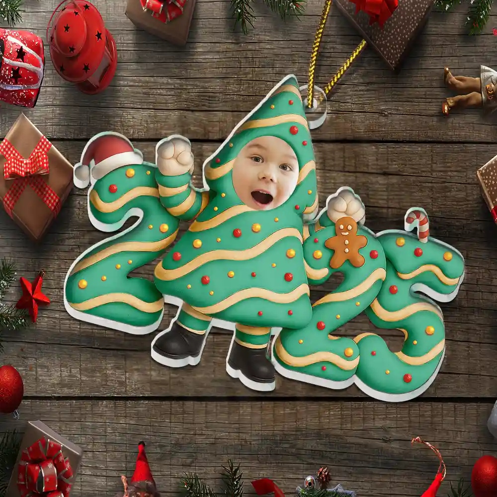 Custom Photo Christmas Tree Cake Funny Baby - Personalized Custom Shaped Acrylic Ornament - Image 6