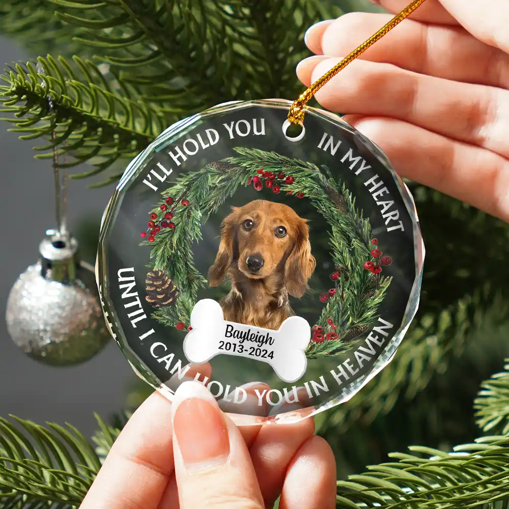 Custom Photo Christmas We'll Hold You In Our Hearts - Personalized Circle Glass Ornament - Image 3