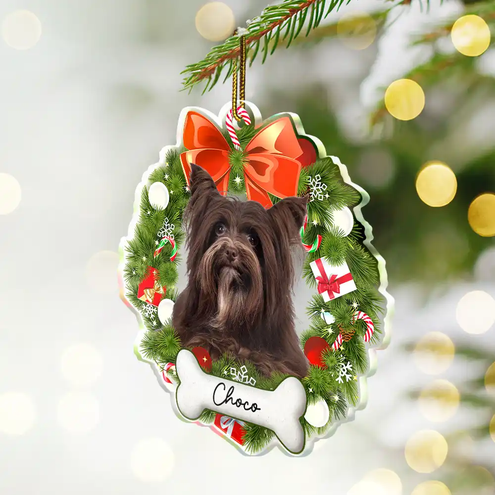Custom Photo Christmas Wreath Dog First Year - Personalized Custom Shaped Acrylic Ornament - Image 3