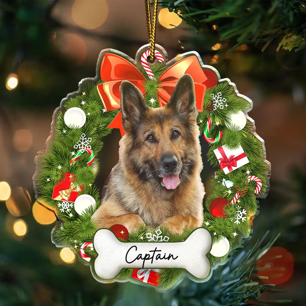 Custom Photo Christmas Wreath Dog First Year - Personalized Custom Shaped Acrylic Ornament - Image 4