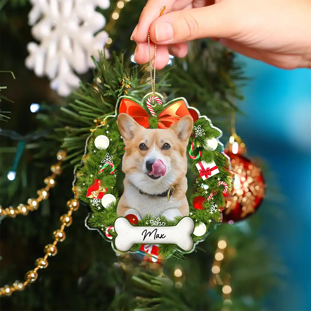 Custom Photo Christmas Wreath Dog First Year - Personalized Custom Shaped Acrylic Ornament - Image 5