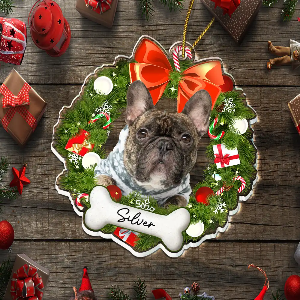 Custom Photo Christmas Wreath Dog First Year - Personalized Custom Shaped Acrylic Ornament - Image 6