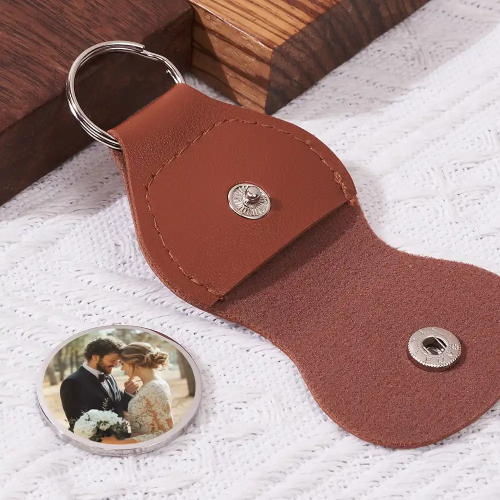 Custom Photo Circle Date Anniversary Reminder - Personalized Leather Pocket Hug - Image 2