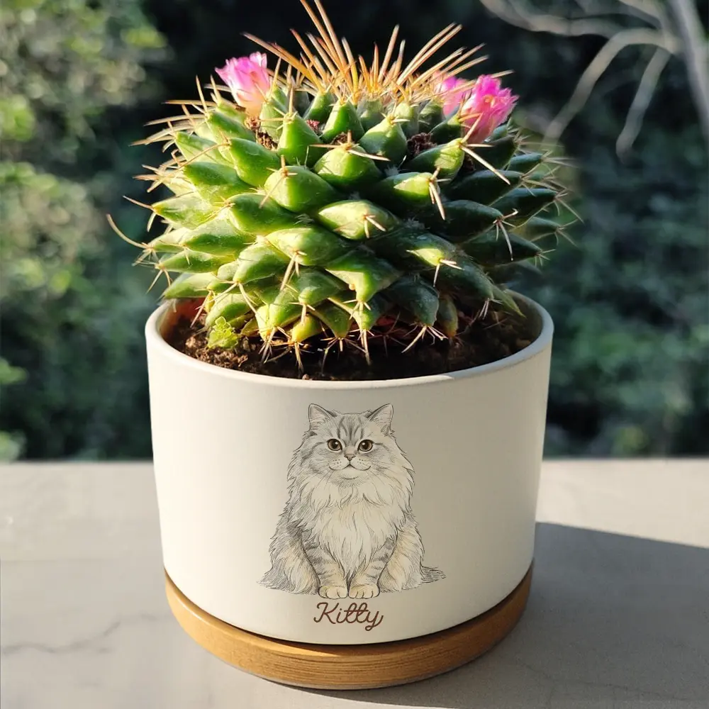 Custom Photo Colored Pencil Sketch Funny Dog Cat Pet - Personalized Ceramic Plant Pot - Image 5