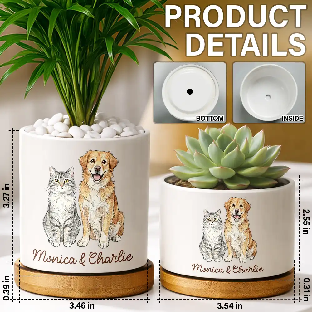 Custom Photo Colored Pencil Sketch Funny Dog Cat Pet - Personalized Ceramic Plant Pot - Image 6