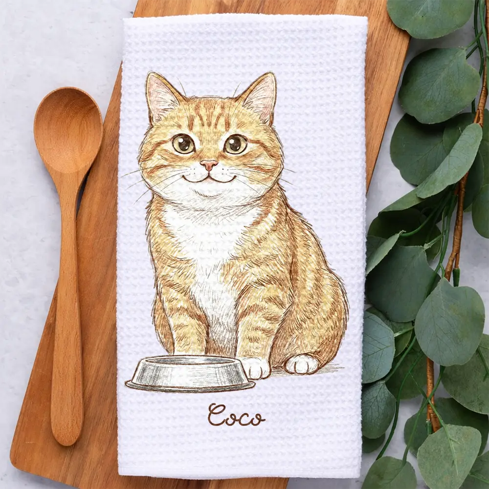 Custom Photo Colored Pencil Sketch Funny Dog Cat Pet - Personalized Kitchen Towel - Image 3