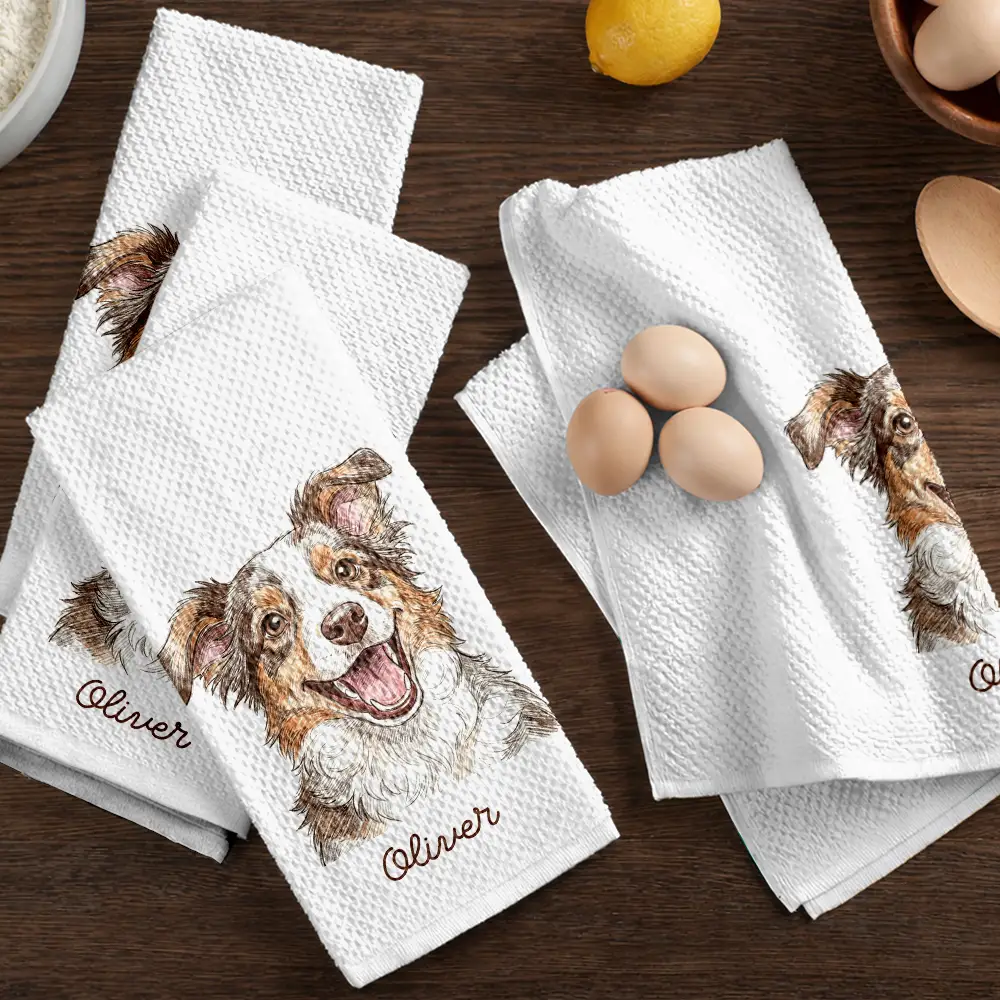 Custom Photo Colored Pencil Sketch Funny Dog Cat Pet - Personalized Kitchen Towel - Image 6