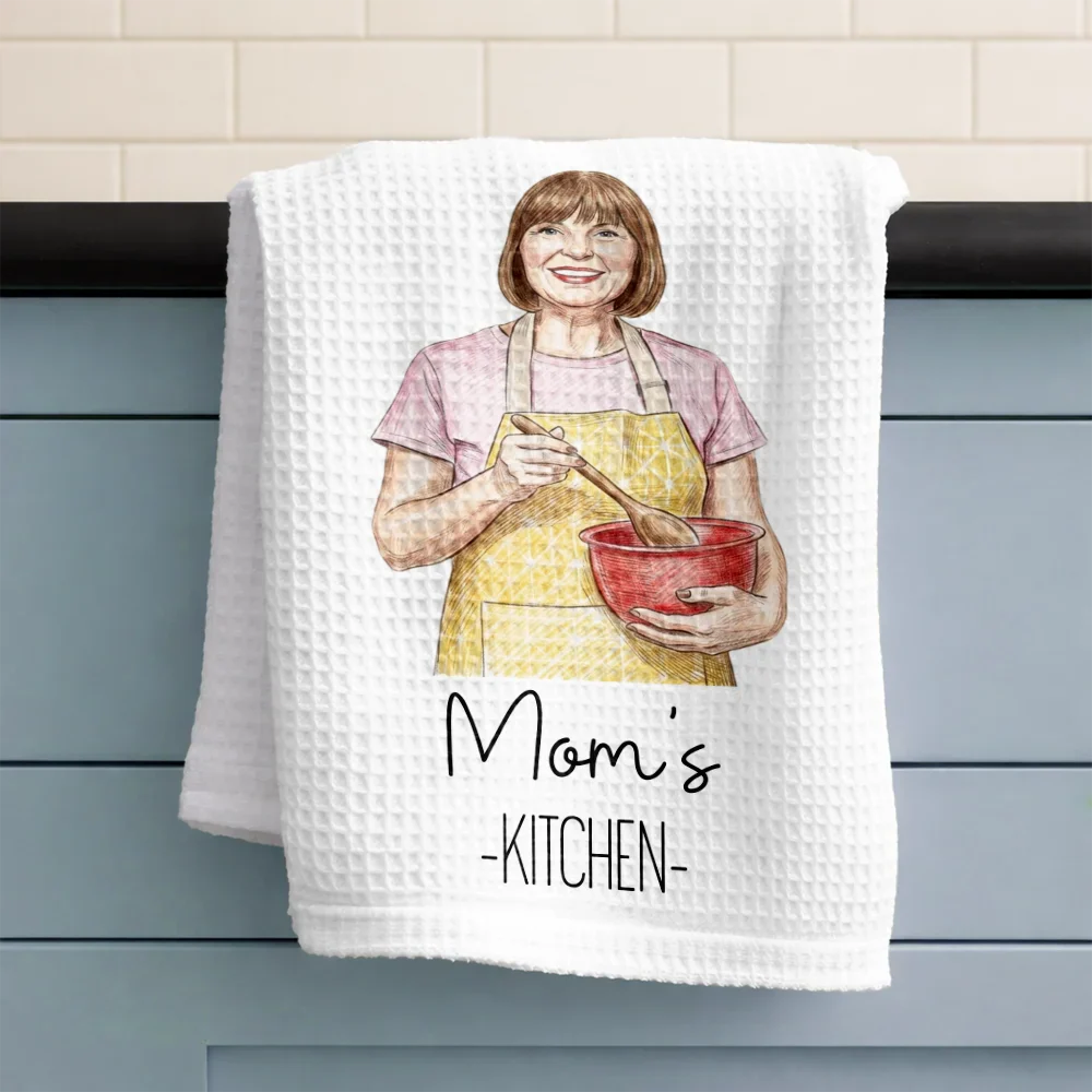 Custom Photo Colored Pencil Sketch Mom Grandma Kitchen - Personalized Kitchen Towel - Image 4