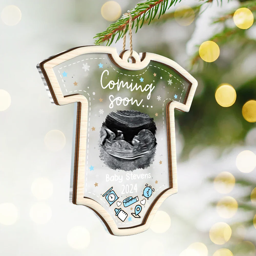 Custom Photo Coming Soon Christmas - Personalized 2-Layered Mix Ornament - Image 2