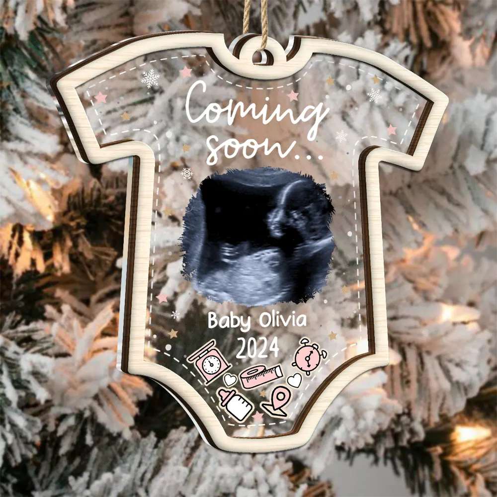 Custom Photo Coming Soon Christmas - Personalized 2-Layered Mix Ornament - Image 3