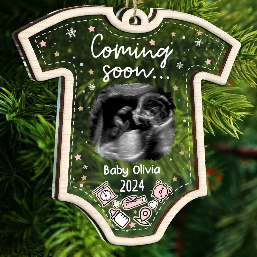 Custom Photo Coming Soon Christmas - Personalized 2-Layered Mix Ornament - Image 5