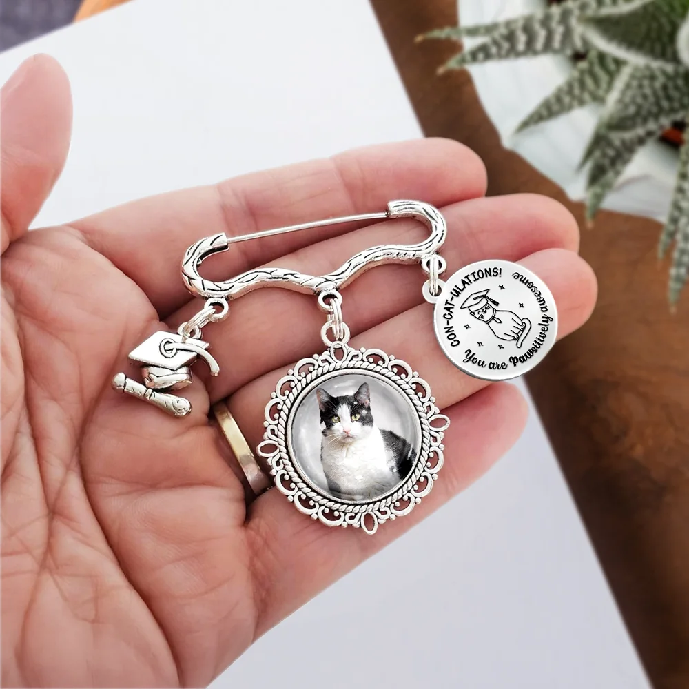 Custom Photo Concatulations You Are Pawsitively Awesome - Personalized Graduation Tassel Pin - Image 3
