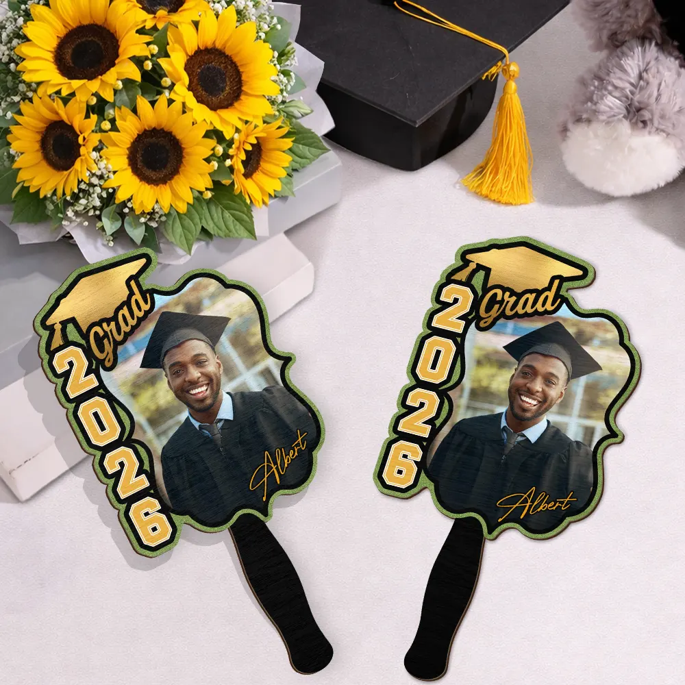 Custom Photo Congrats Graduation With Team School's Logo - Personalized Graduation Handheld Fan - Image 2