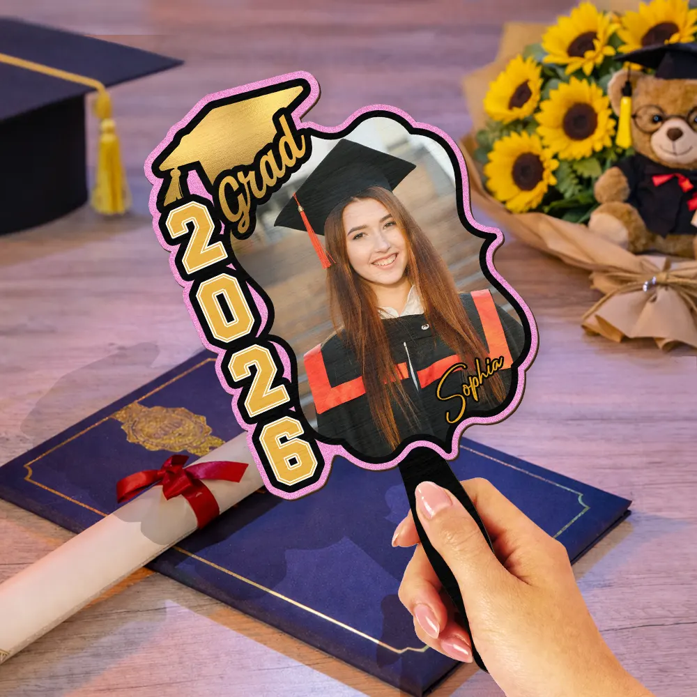 Custom Photo Congrats Graduation With Team School's Logo - Personalized Graduation Handheld Fan - Image 3