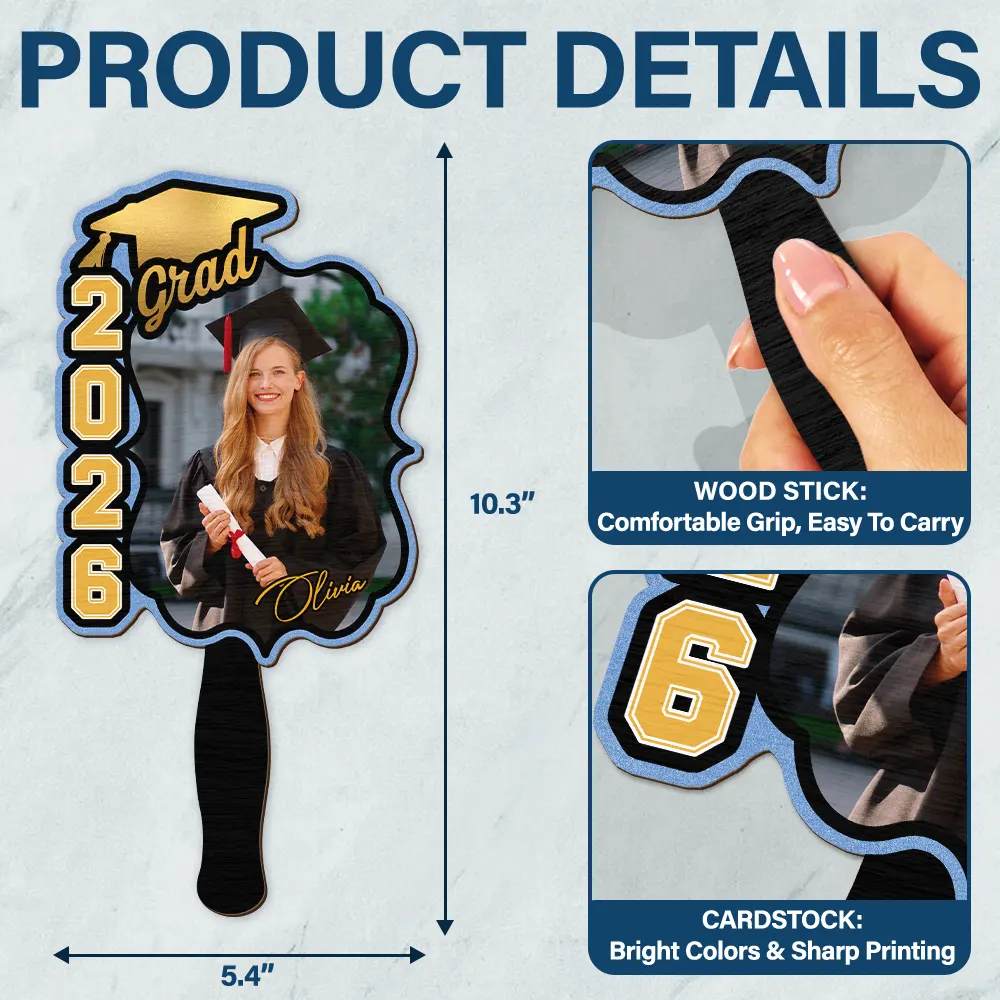 Custom Photo Congrats Graduation With Team School's Logo - Personalized Graduation Handheld Fan - Image 4