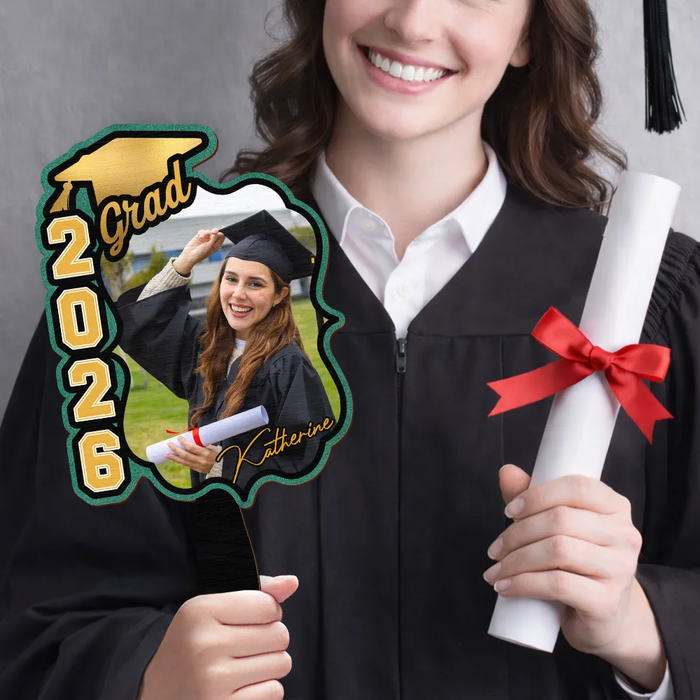 Custom Photo Congrats Graduation With Team School's Logo - Personalized Graduation Handheld Fan - Image 5