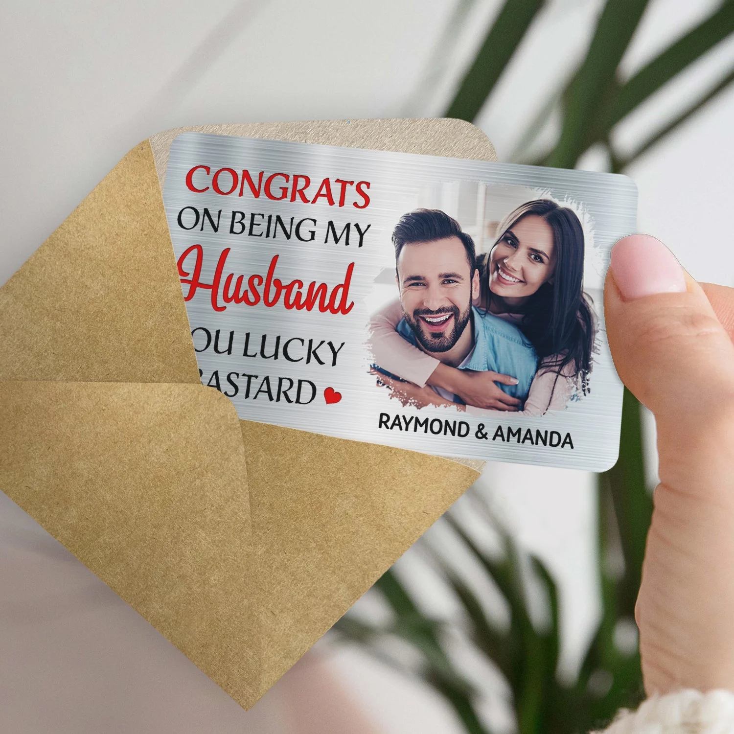 Custom Photo Congrats On Being My Husband - Anniversary Gift For Spouse, Lover, Couple - Personalized Aluminum Wallet Card - Image 4